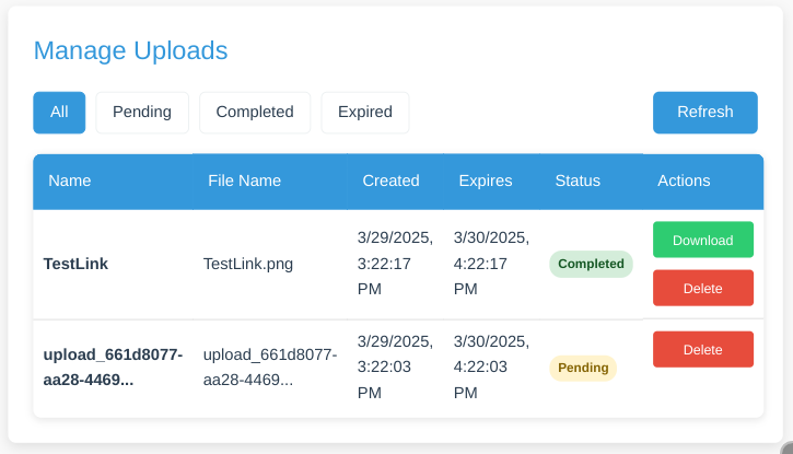 DropMe Admin Dashboard - Link Generation